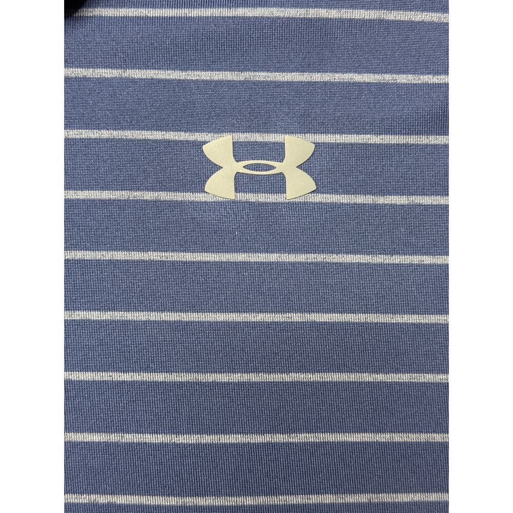 Under Armour Men's Loose Fit The Playoff Polo Navy Blue Striped Polo - Size XL - Picture 2 of 5